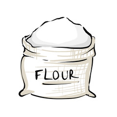Flour bag with an inscription on a white background. Vector illustration