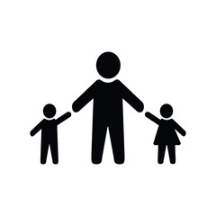 Father with children  graphic icon. Simple black family icon.