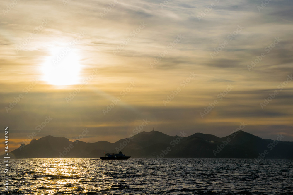 Wall mural Yellow Sunset on the Mediterranean Sea