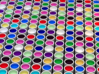 Farbtöpfe - bunt - CMYK - Druckfarbe - Renovierung