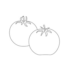 Tomatoes. Round with a peduncle. Children's coloring book. Vegetables. Vector contour graphics.