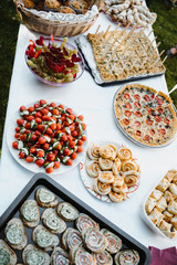 photo of food in plates on a table in the garden