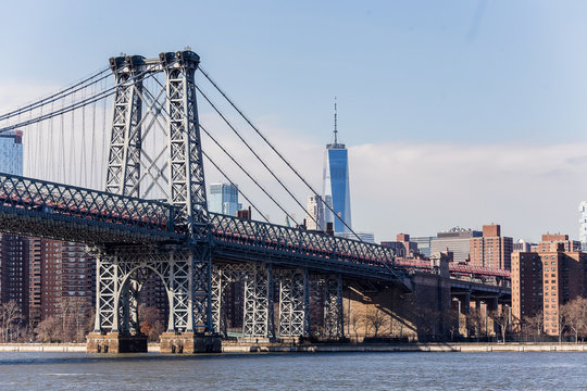 Williamsburg bridge with freedom tower in background