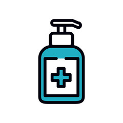 medicine concept, antibacterial dispenser bottle icon, line and fill style