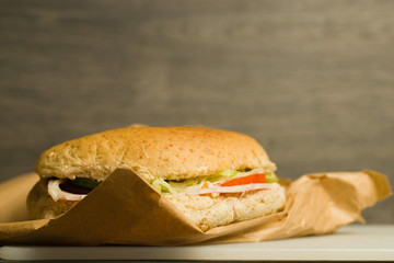 Ham salad sandwich close up shot