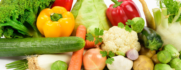 arrangement of fresh vegetable fruits