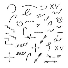 large set of different arrows, cross and check mark. flat vector illustration