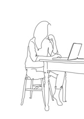 A woman sitting and working at his house