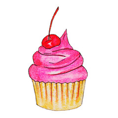 pink or red cake with cherry, sweet, light, tasty, mouth-watering, summer, dessert, children's, holiday