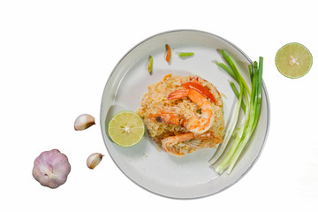 Thai food, prawn fried rice, Asian cooking at home, street food and restaurant