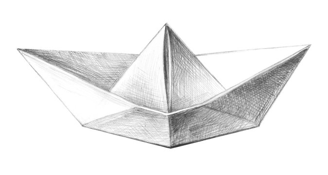 Origami paper boat pencil illustration