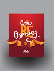 Grand reopening poster with curly cut ribbons. Vector illustration