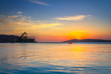 Beautiful sunrise over the Mirabello Bay on Crete, Greece