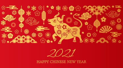 Fototapeta na wymiar Happy chinese new year. the white metal ox is a symbol of 2021, the Chinese New Year.