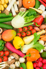 arrangement of fresh vegetable fruits