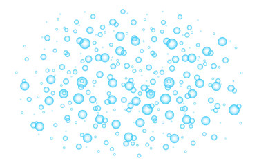 Fototapeta na wymiar Underwater blue fizzing air, water or oxygen bubbles.