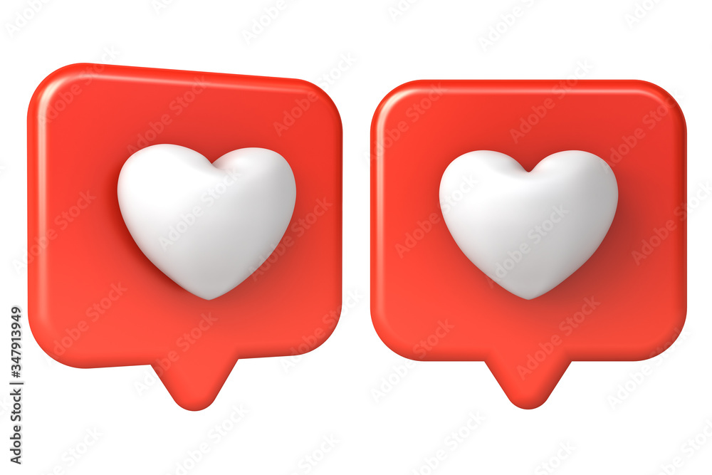 Poster 3d love heart on red social media notification pin isolated on white background 3d rendering
