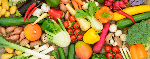 arrangement of fresh vegetable fruits © Wolfilser
