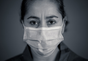 Female Doctor or Nurse Wearing Protective face medical Mask. Save lives from Covid-19 Outbreak