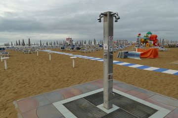 Abandoned closed beach during coronavirus Covid-19 outbreak, Italy coast