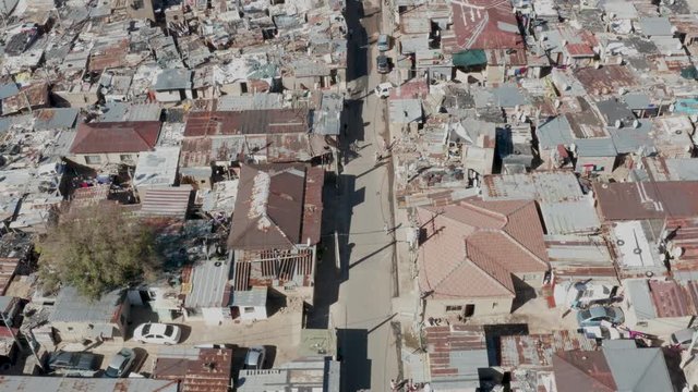 Aerial view of Alexandra Township in Johannesburg, South Africa. Also known as a squatter camp or shanty town, these settlements are characterised by impoverished communities living in shacks.