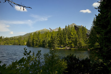 Strbske lake in the High Tatras with a ski jump