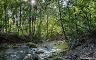 The bed of the mountain river Auzun-Uzen, the Great Crimean Canyon, Crimea peninsula
