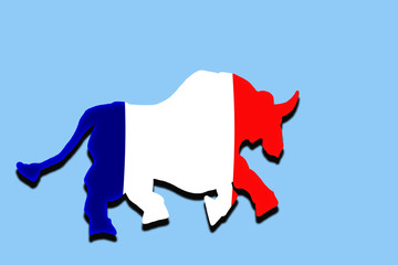bull with the colors of the French flag, the symbol of 2021, graphics