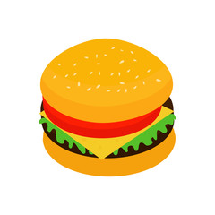 Isometric style icon.Burger 3D icon isolated on a white background.