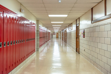 Empty high school hallway - Powered by Adobe