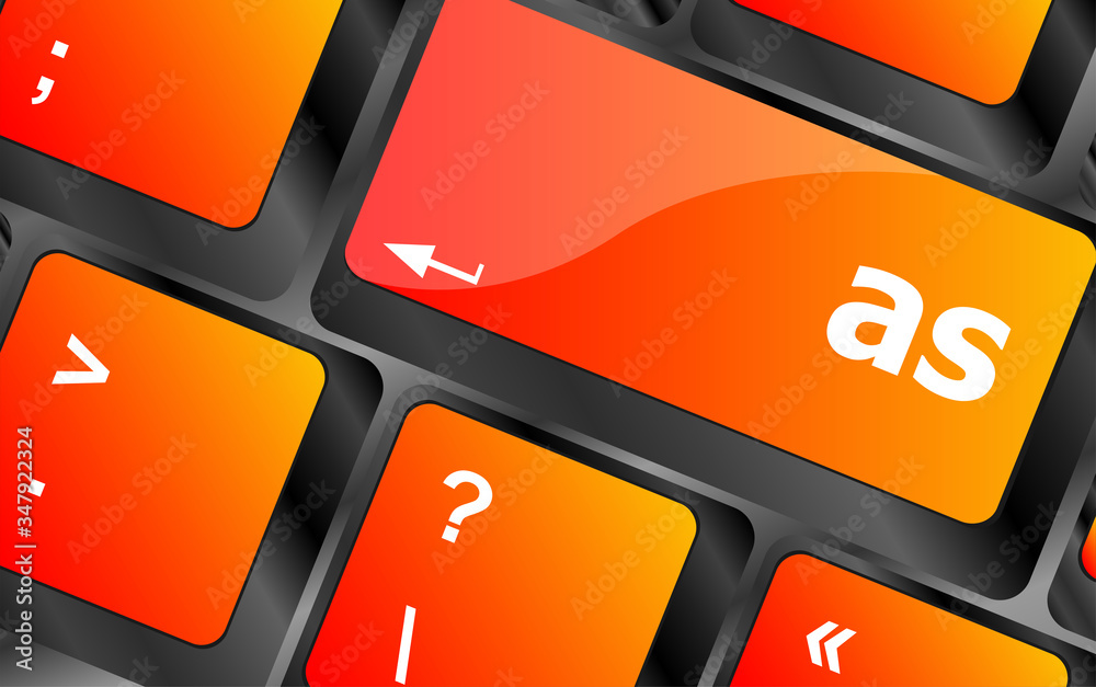Poster as button on computer keyboard key, notebook or laptop