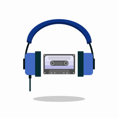 Compact Cassette and headphones. Hipster style and fashion concept, Can be used for printing on T-shirts, flyers and stuff. Vector illustration. EPS