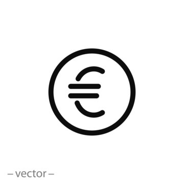 euro icon vector, european money currency, thin line symbol on white background