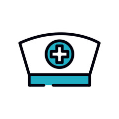medical nurse hat icon, line and fill style