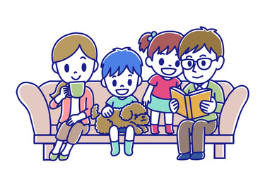 家族がソファで団らんする