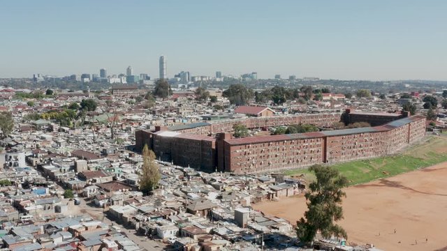 Aerial view of Alexandra Township showing its close proximity to Sandton, Johannesburg. A clear example of inequality and the stark divide of wealth in South Africa. 