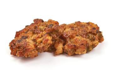 Homemade grilled chicken cutlets, isolated on white background