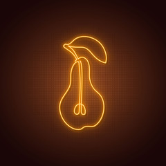 Neon Rear sign. Glowing neon Pear icon isolated on dark background. Pear emblem. Vector Illustration