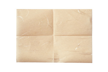 Folded beige paper sheet isolated on white background