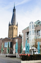 church, chapel and alley. Dusseldorf, day, late autumn, winter. Germany