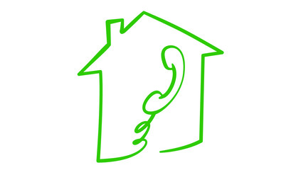 Telephone receiver inside house icon, hand draw style, vector illustration