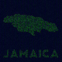 Fototapeta na wymiar Digital Jamaica logo. Country symbol in hacker style. Binary code map of Jamaica with country name. Superb vector illustration.