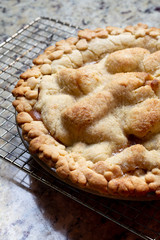 homemade apple pie from scratch all natural, cooling down over a wired rack