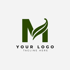 M Letter LOGO with leaf negative space logo simple and MODERN logo