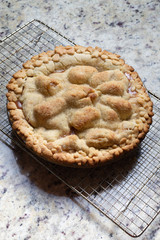 homemade apple pie from scratch all natural, cooling down over a wired rack