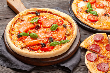 Various tasty homemade pizza