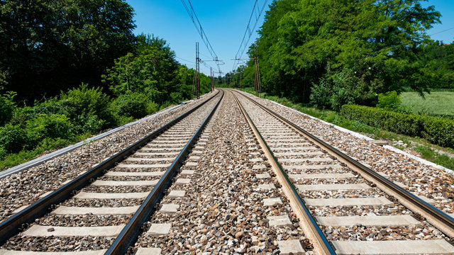 Close-up of a railway in a bright day