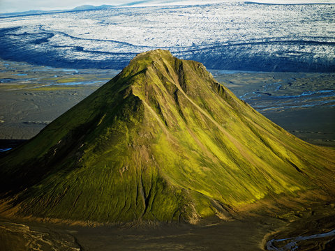 Aerial view of Maelifell volcano in Iceland