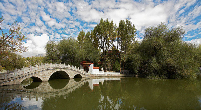 pedestrian bridge behind the Potala palace in Lhasa
