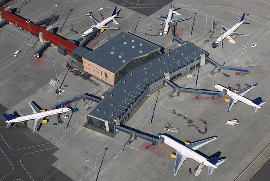 Aerial view of the international airport in Keflavik / Iceland